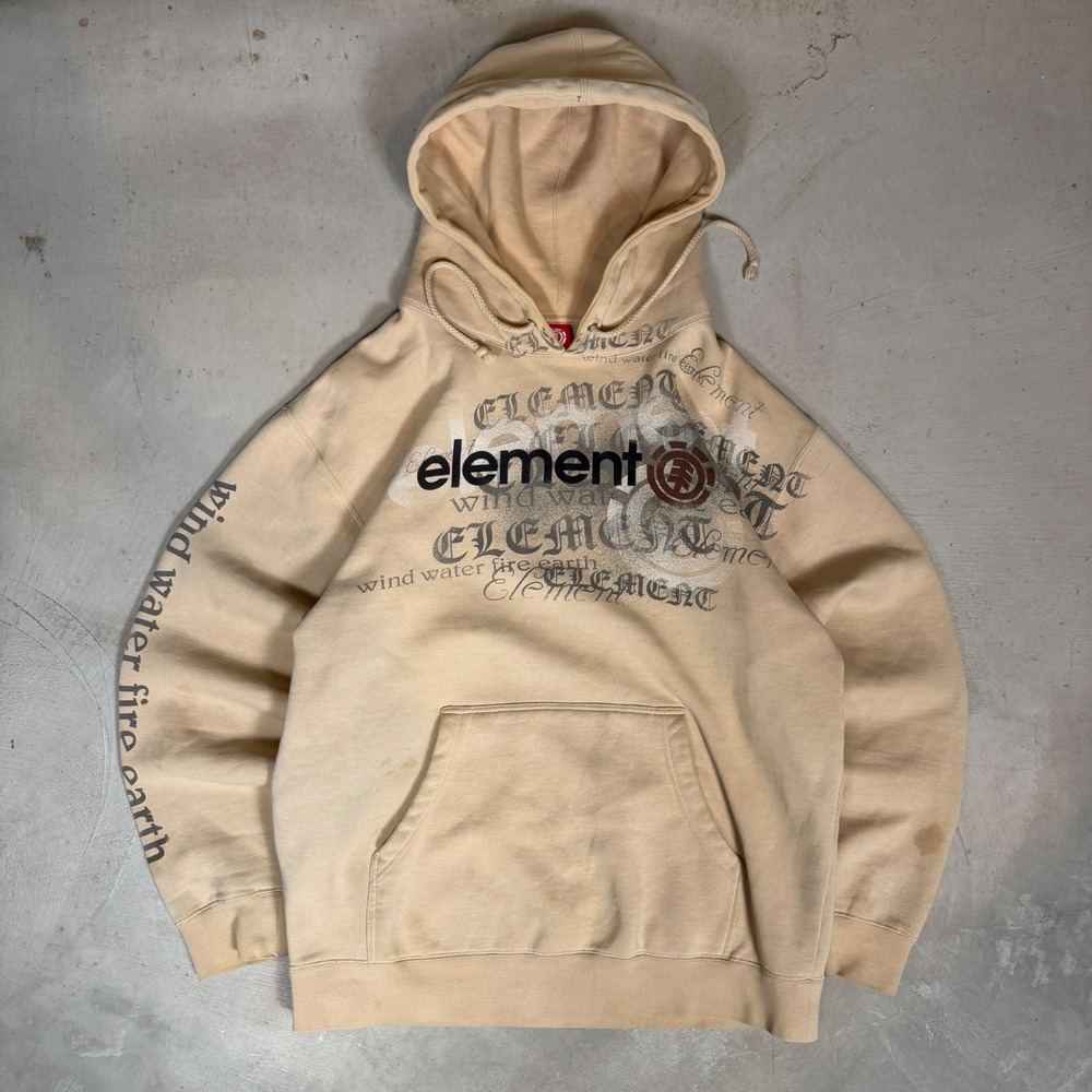 Vintage Element Skateboards Hoodie Mens Medium Tan Graphic skatercore 2000s